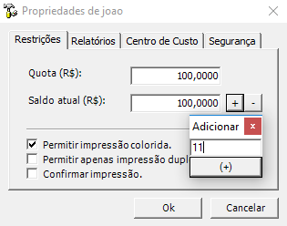 Opção para facilitar a adição e dedução de saldo para o usuário