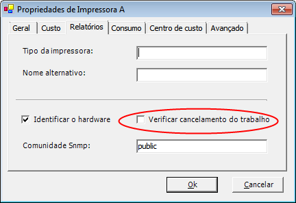 Interface de ativação do estorno de impressões em caso de cancelamento