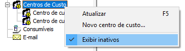 Destaque da configuração para não exibir centros de custo inativos