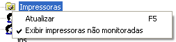 Menu 'Mostrar impressoras não monitoradas'