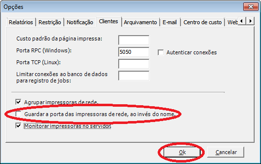 Guardar porta das impressoras