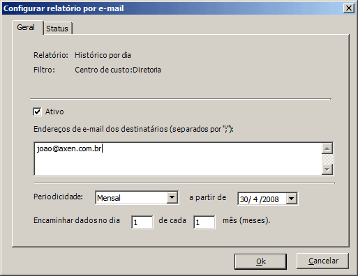 Agendamento de relatório de impressão por email