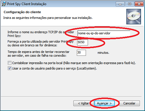 Configurar conexão com o servidor PrintSpy