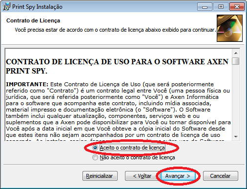 Aceite ao Contrato de Licença de Uso do PrintSpy
