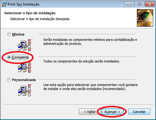 Escolha a instalação Completa