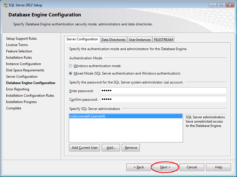 Configuração do banco de dados SQL Server Express 2012