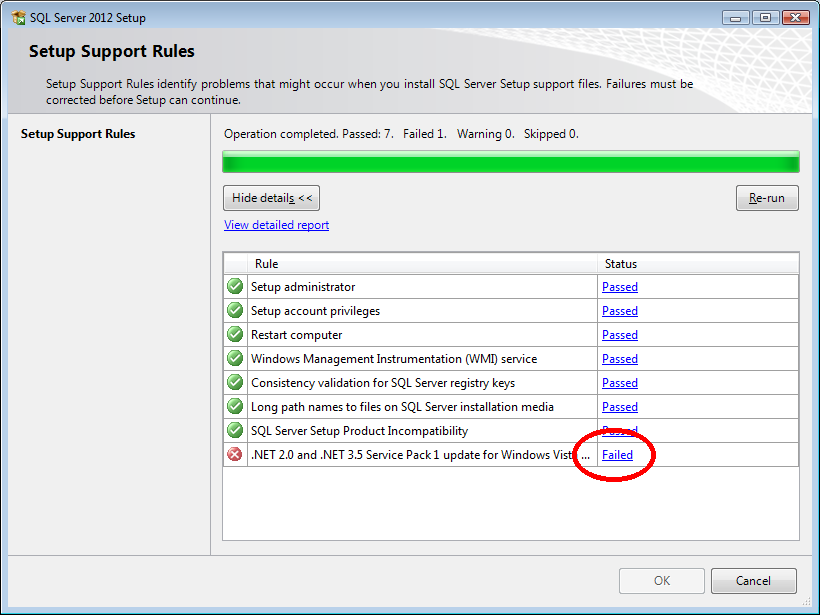 Pendências de suporte à instalação do SQL Server Express 2012