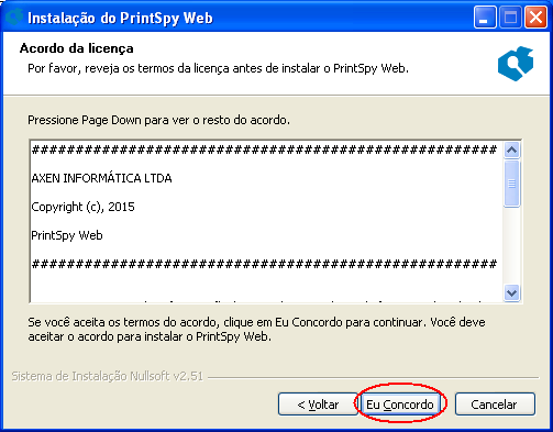 Acordo da licença do PrintSpy Web