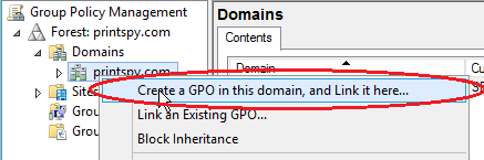 menu Criar uma GPO neste domínio&hellip;